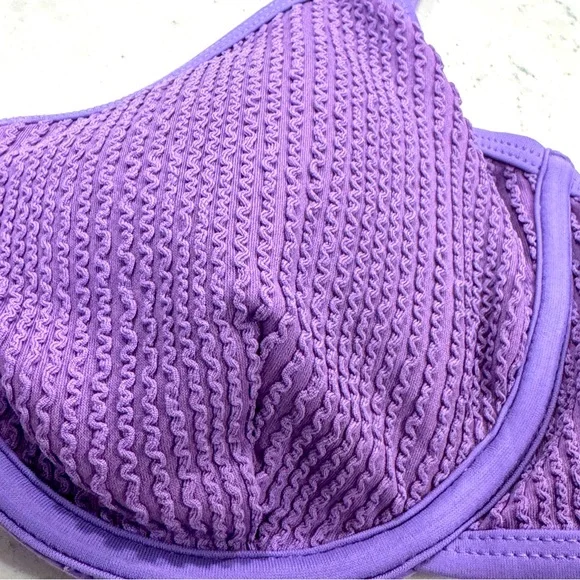 NWT Old Navy Ribbed Textured Lavender Bikini Top Underwire Adjustable Straps - Picture 4 of 11
